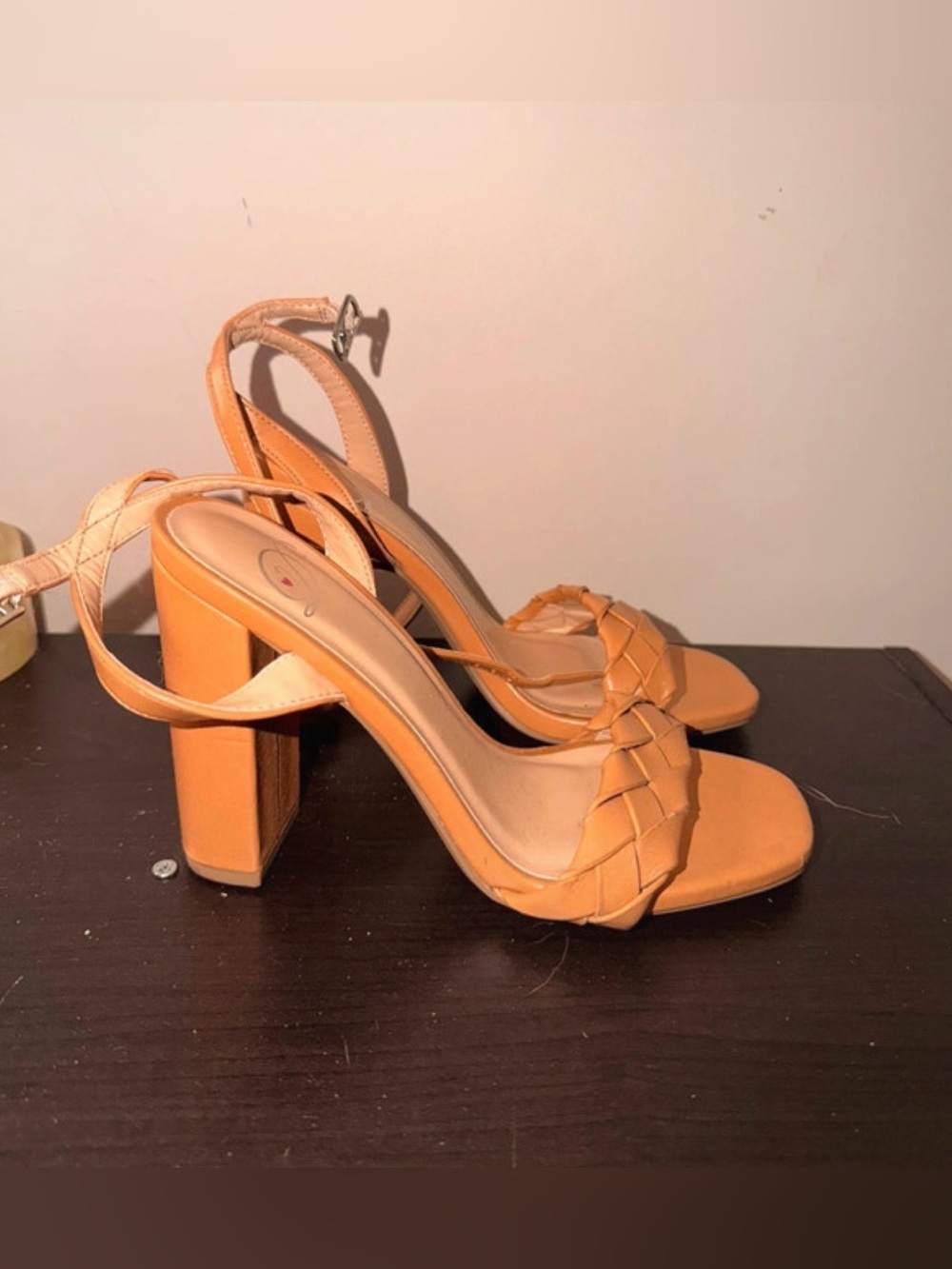 Diva Boutique Women’s Orange Braided Block Heel Sandals